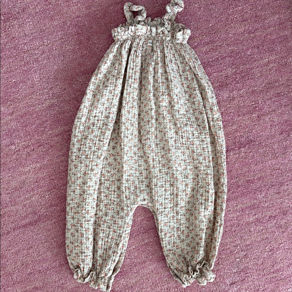 Buho Floral Ruffle Strap Organic Cotton Gauze Jumpsuit